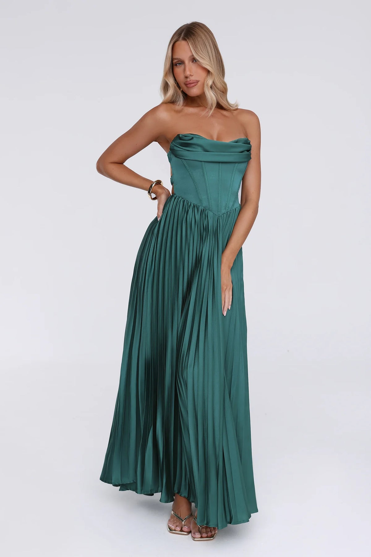 Starlit Kiss Satin Maxi Dress Green