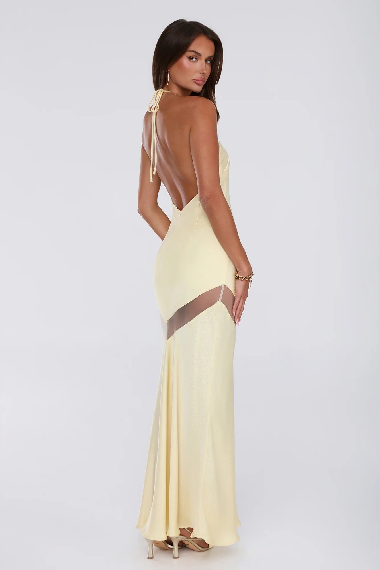 Glam Starlet Halter Satin Maxi Dress Lemon