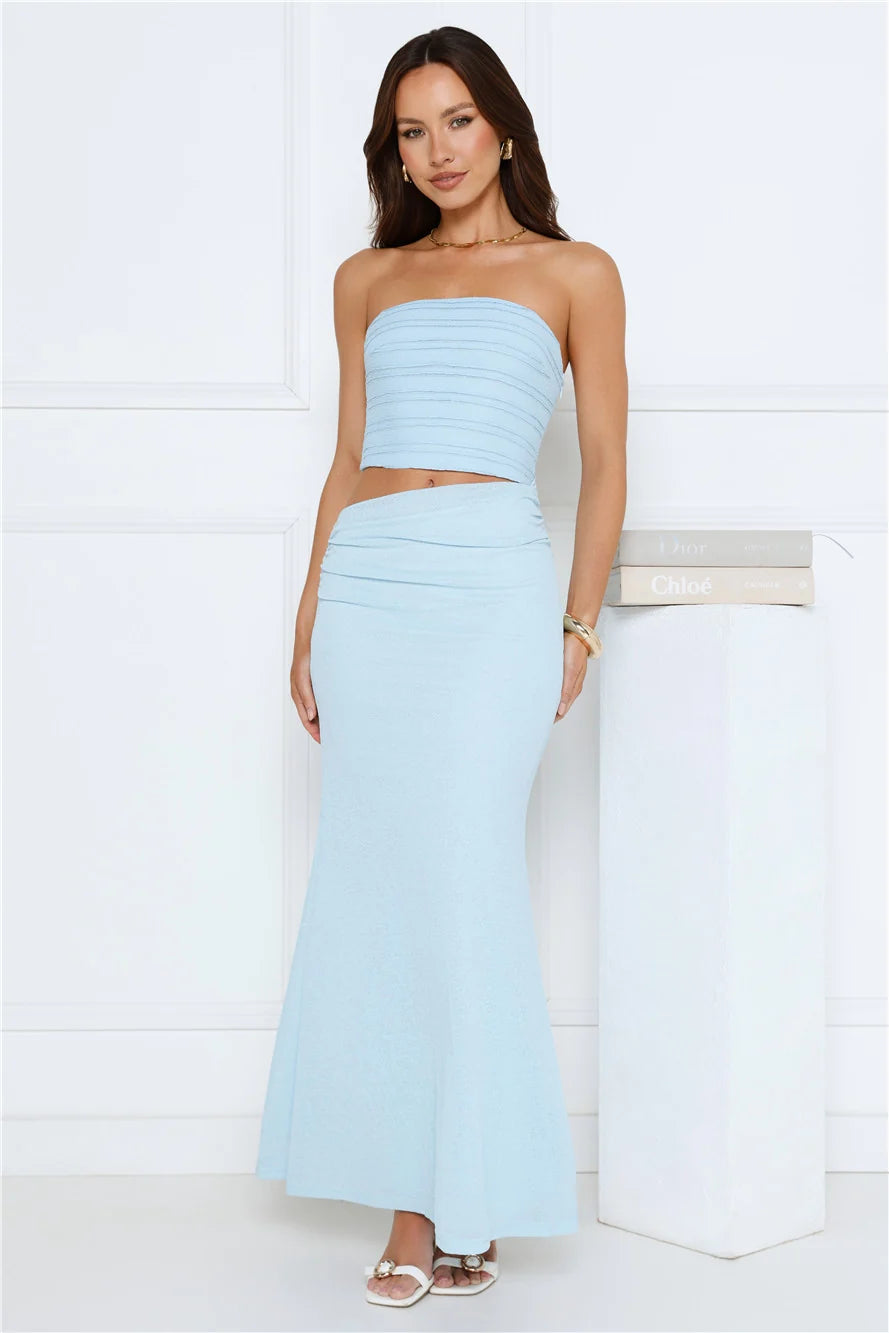 Babe Glow Strapless Maxi Dress Blue