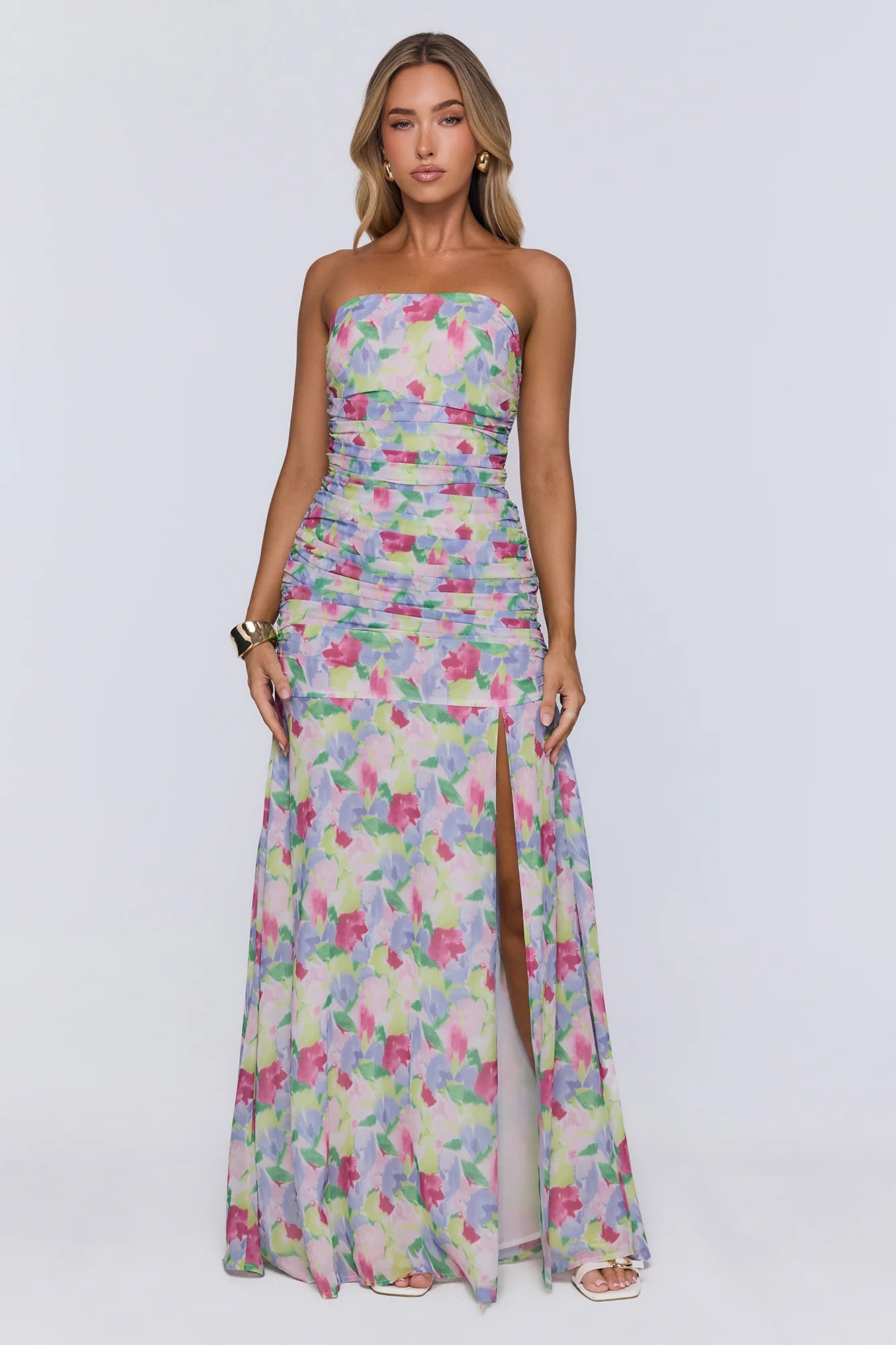 Palm Whisper Strapless Maxi Dress Multi