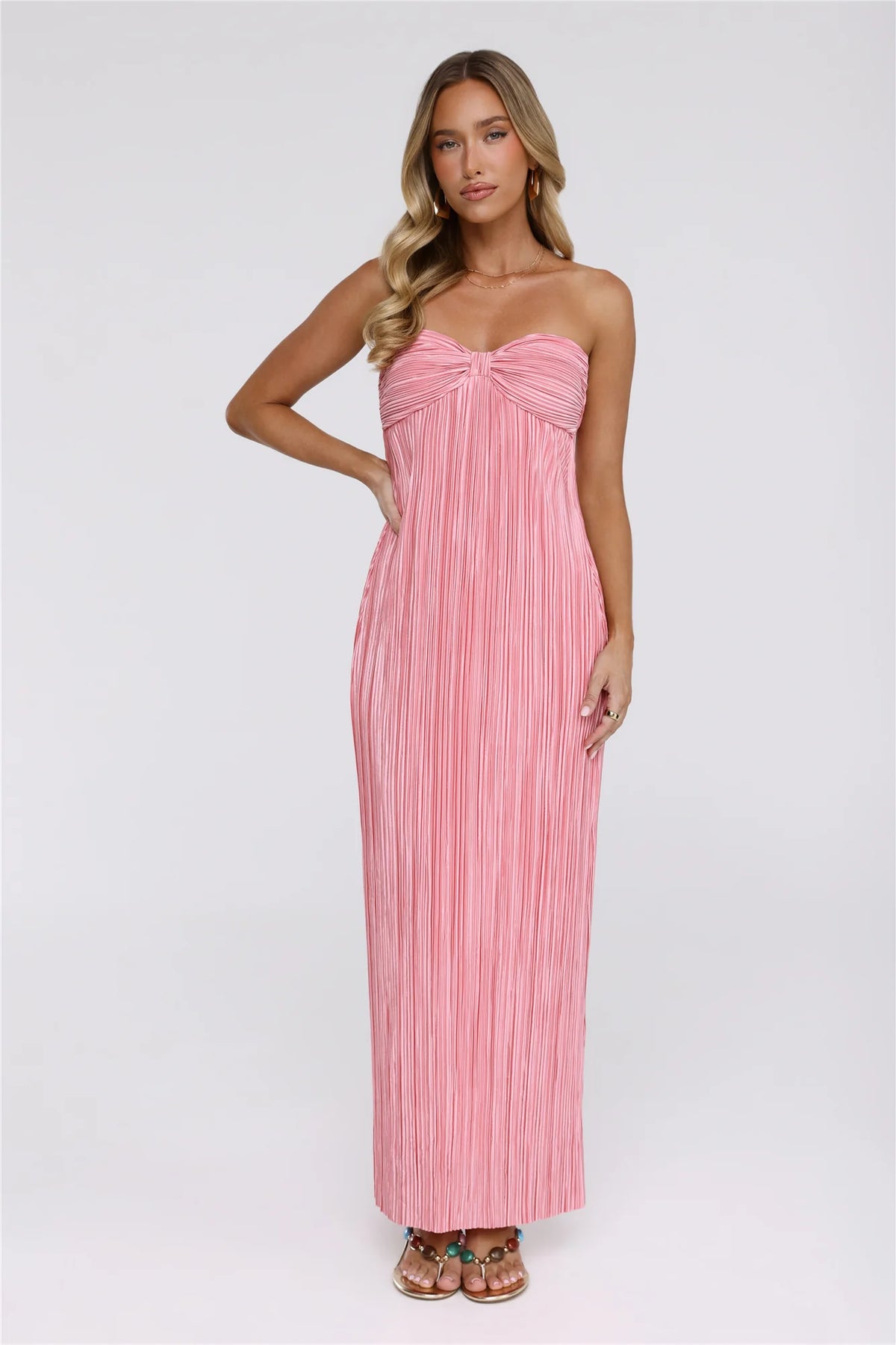 The Pretty Way Plisse Strapless Maxi Dress Pink