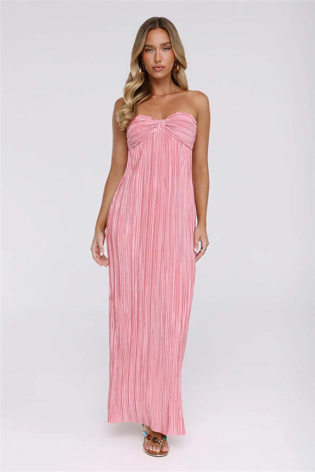 The Pretty Way Plisse Strapless Maxi Dress Pink