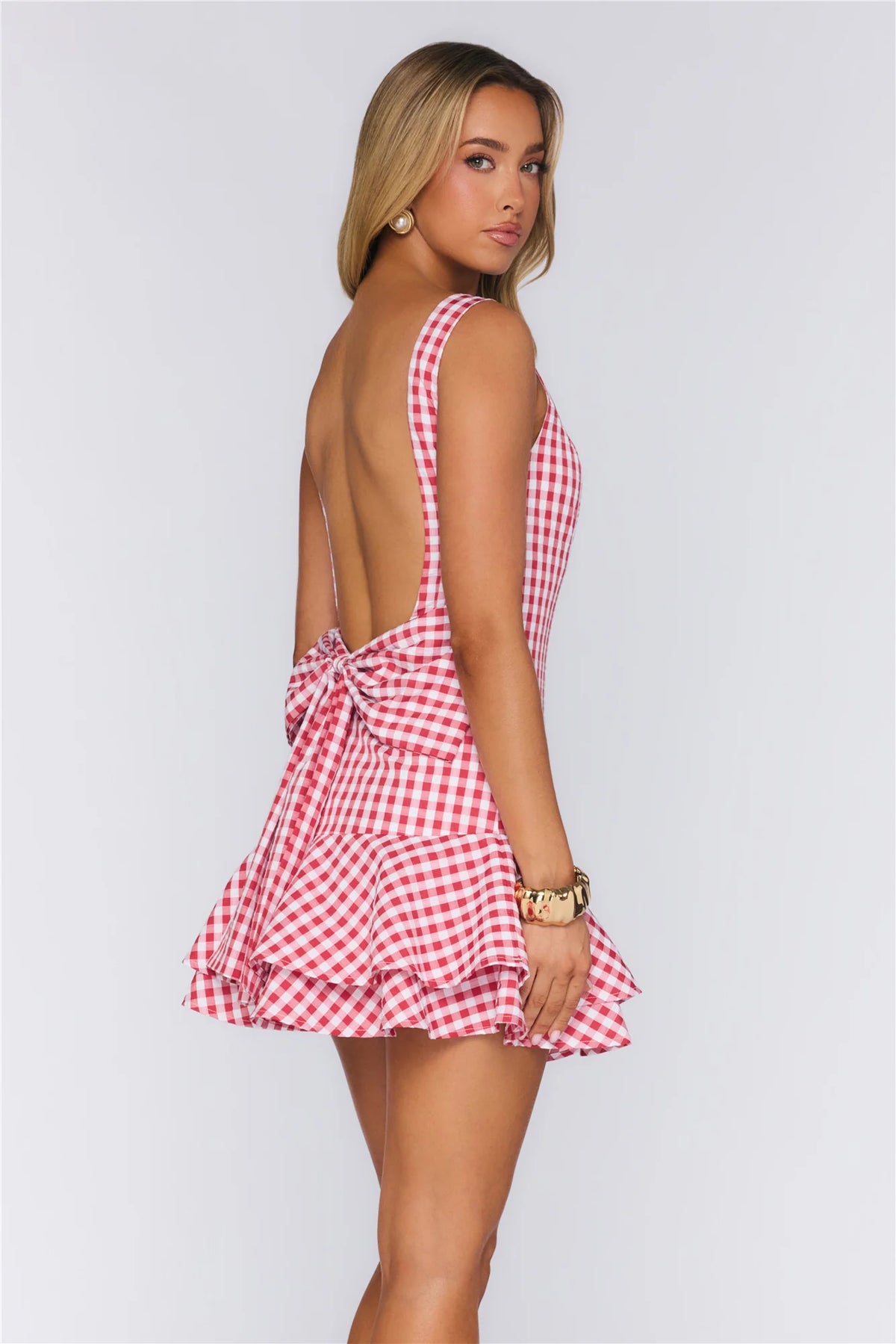 Polished Picnic Gingham Mini Dress Red