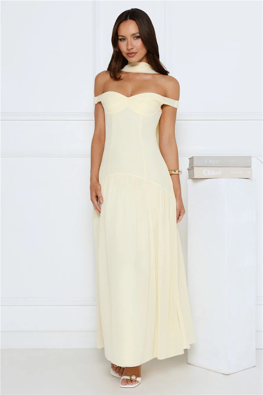 The Style Spotlight Off Shoulder Maxi Dress Yellow