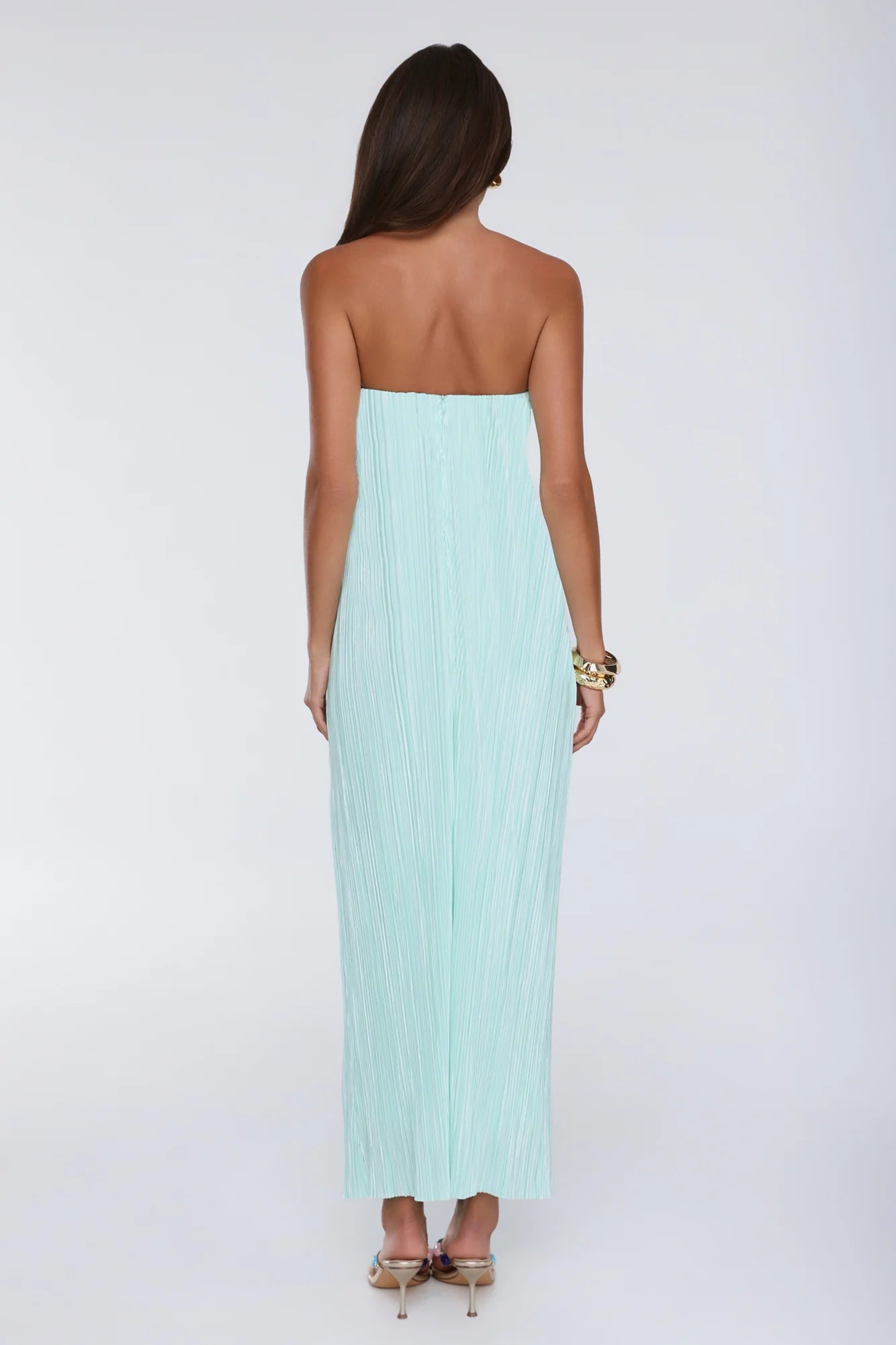 The Pretty Way Plisse Strapless Maxi Dress Aqua