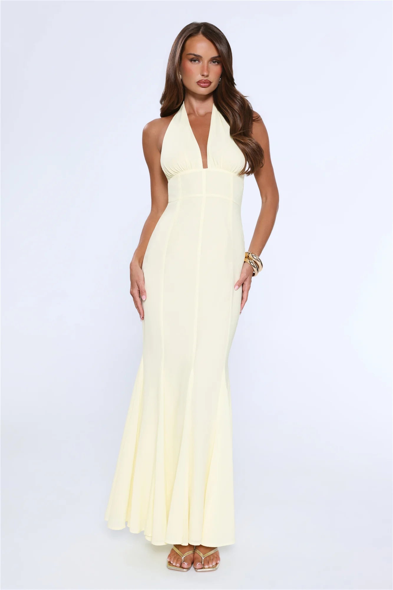 Vibe Dazzle Halter Maxi Dress Yellow