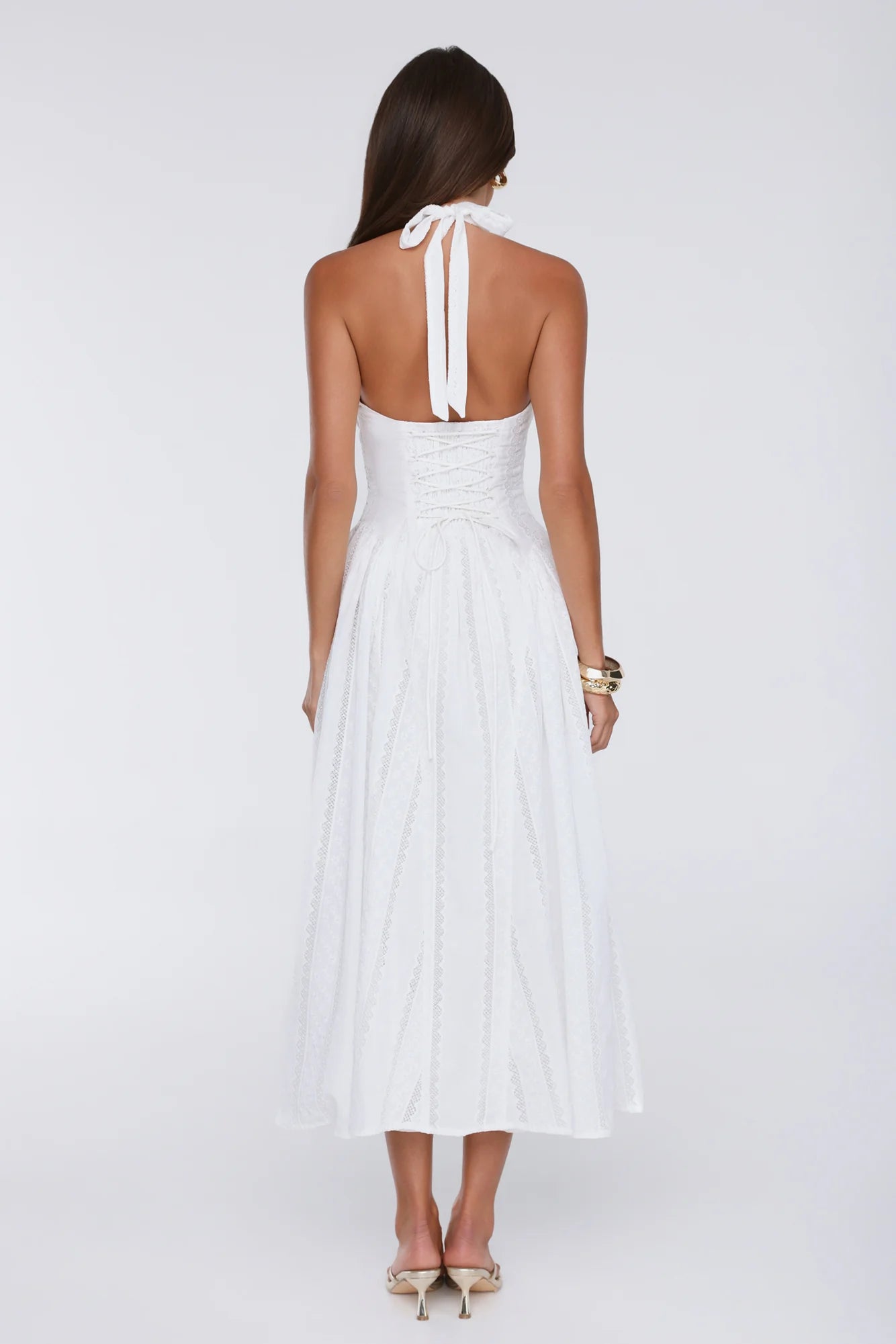Petal Whimsy Embroidered Halter Maxi Dress White