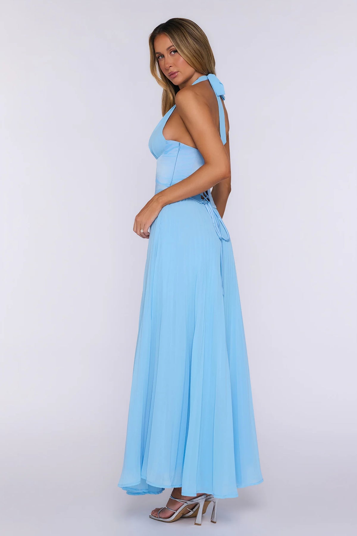 The Pretty Waltz Halter Maxi Dress Light Blue