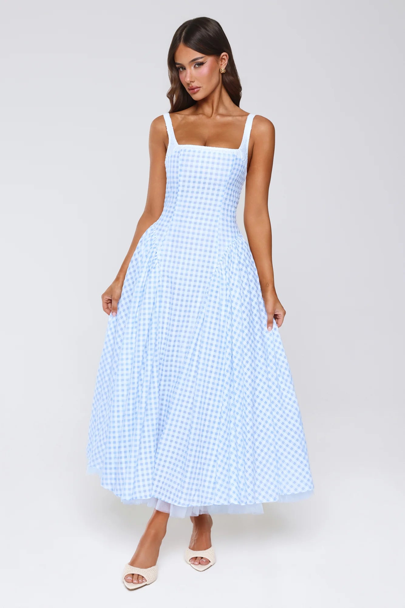 Vintage Vows Gingham Maxi Dress Blue