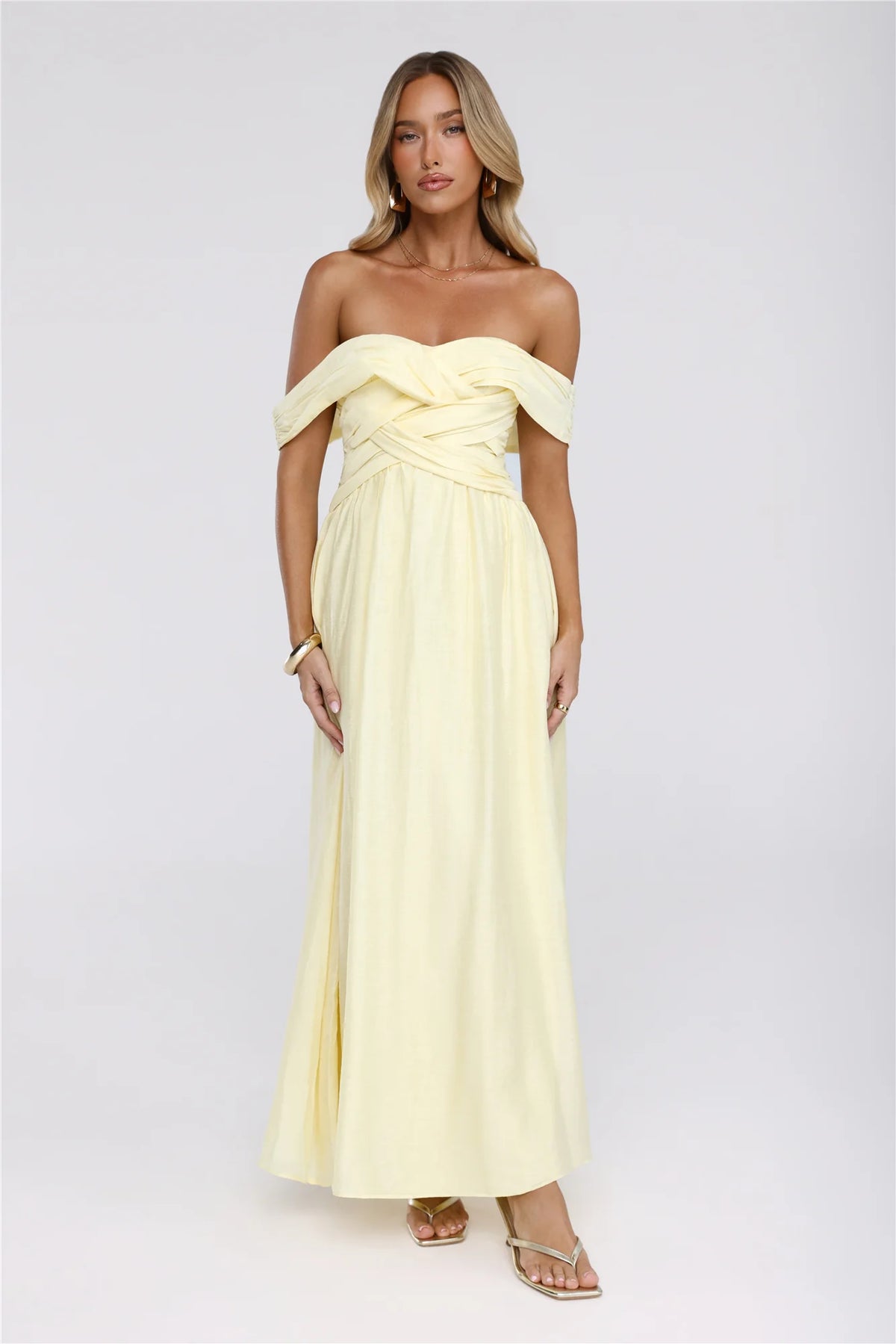 Sand Twirl Off Shoulder Maxi Dress Yellow