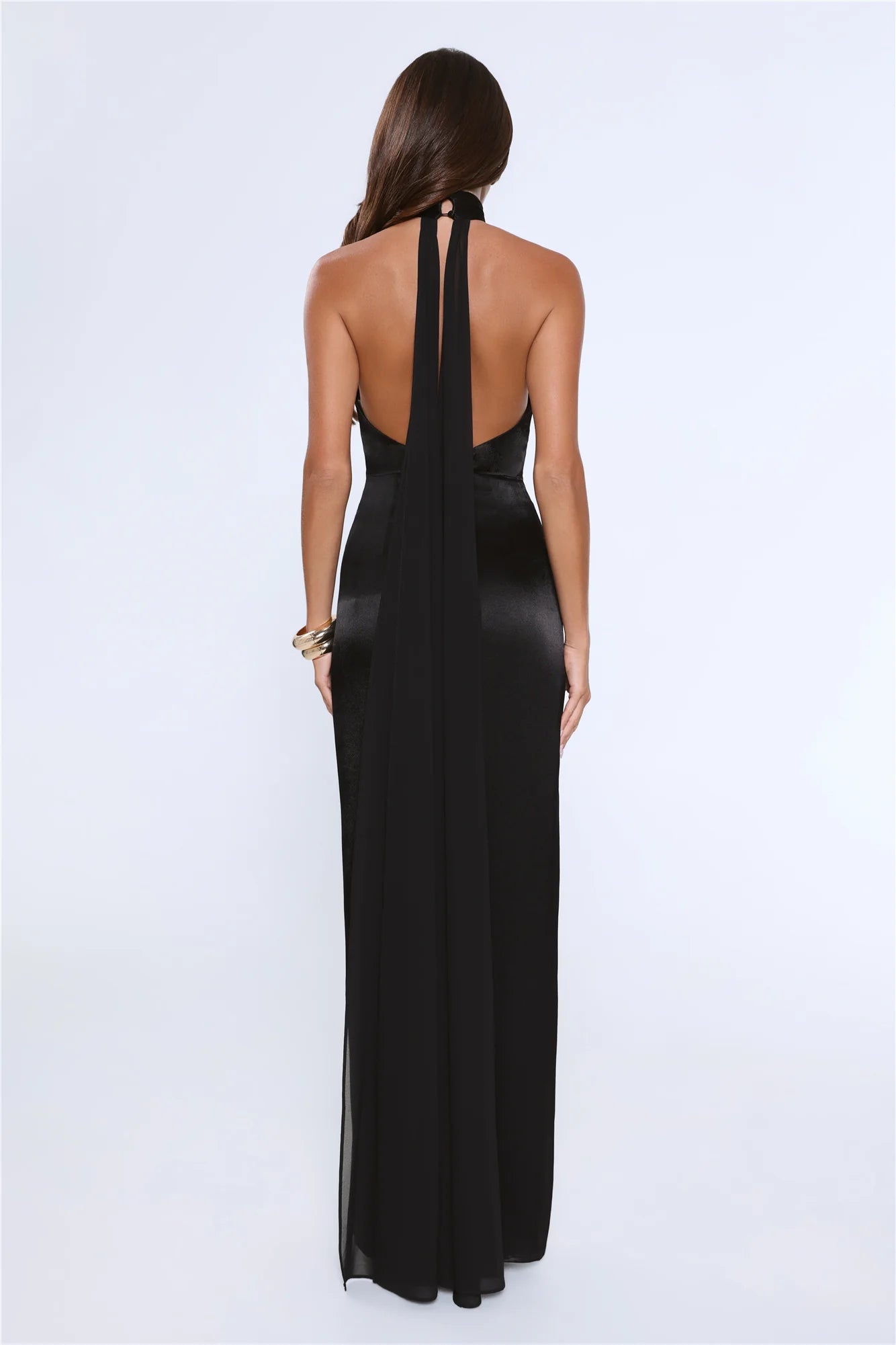 Effortless Luxe Halter Satin Maxi Dress Black
