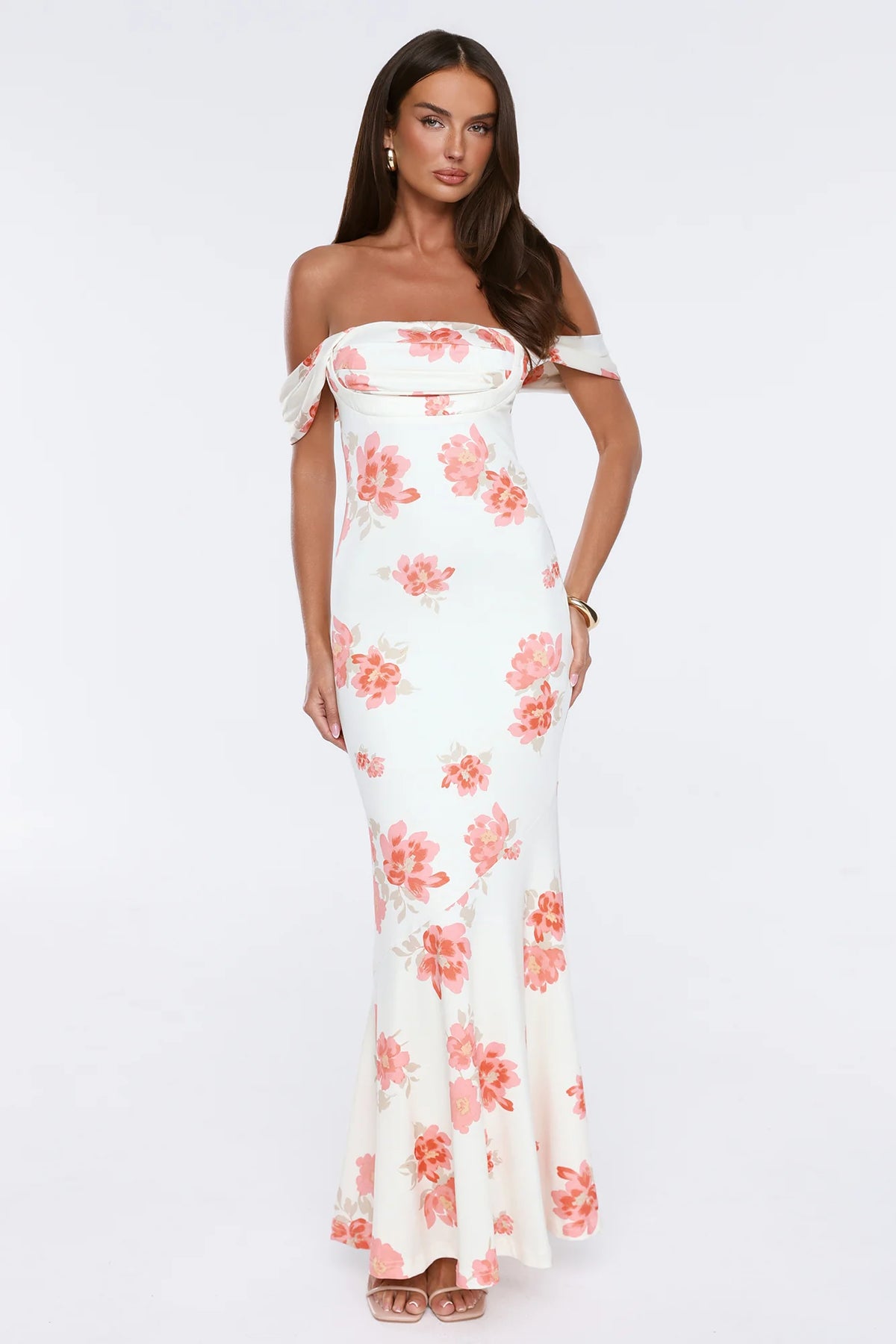 Garden Luxe Off Shoulder Maxi Dress White