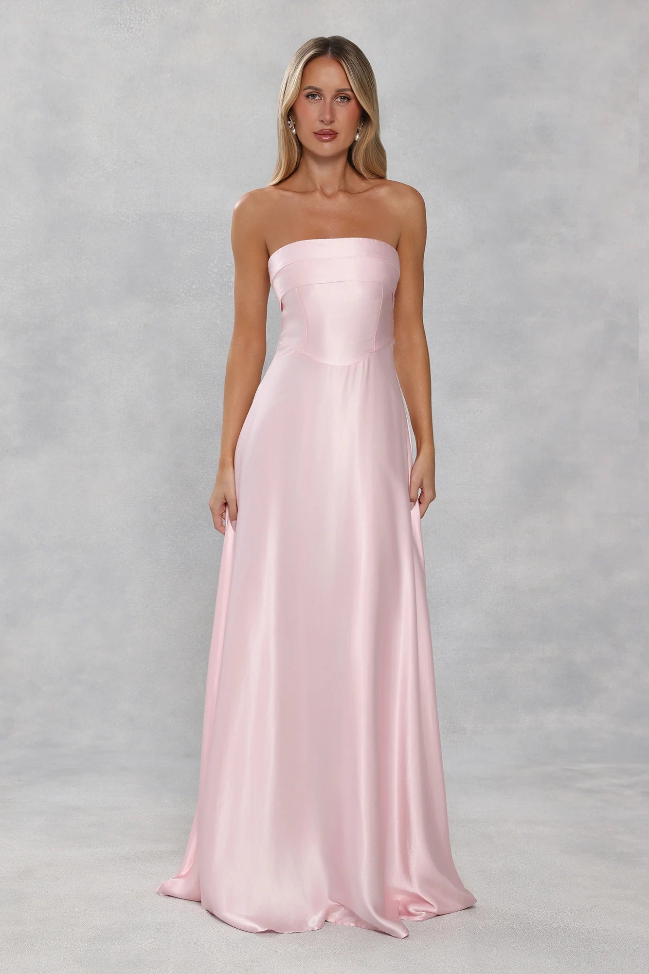 The Serina Strapless Satin Maxi Dress Light Pink
