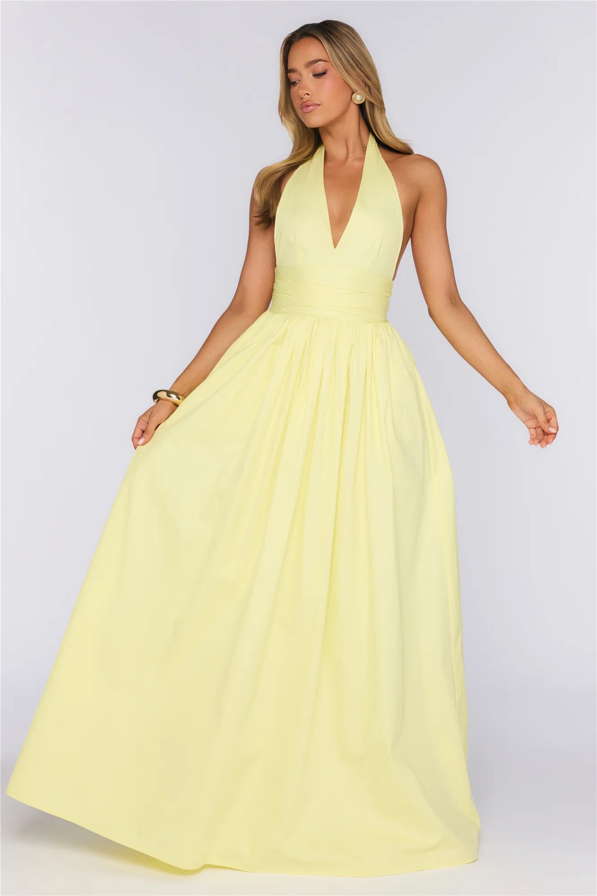 Glow And Go Halter Maxi Dress Lemon