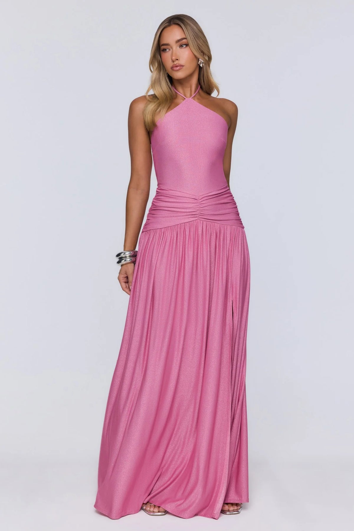 Spark Of Sophistication Halter Maxi Dress Pink