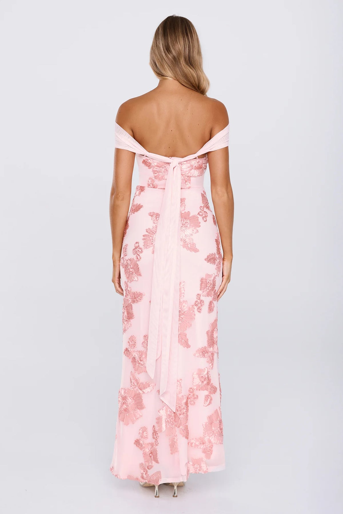 Worth the Plans Mesh Off Shoulder Maxi Dress Pink
