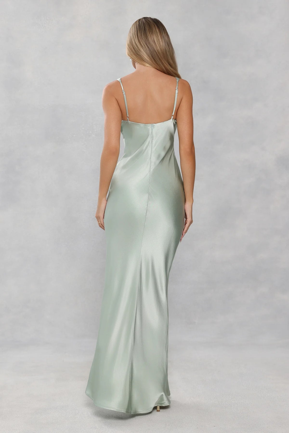 The Isabeau Satin Maxi Dress Sage Green