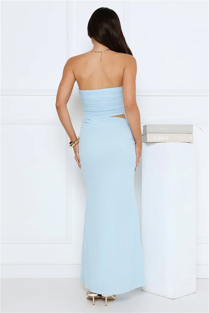 Babe Glow Strapless Maxi Dress Blue