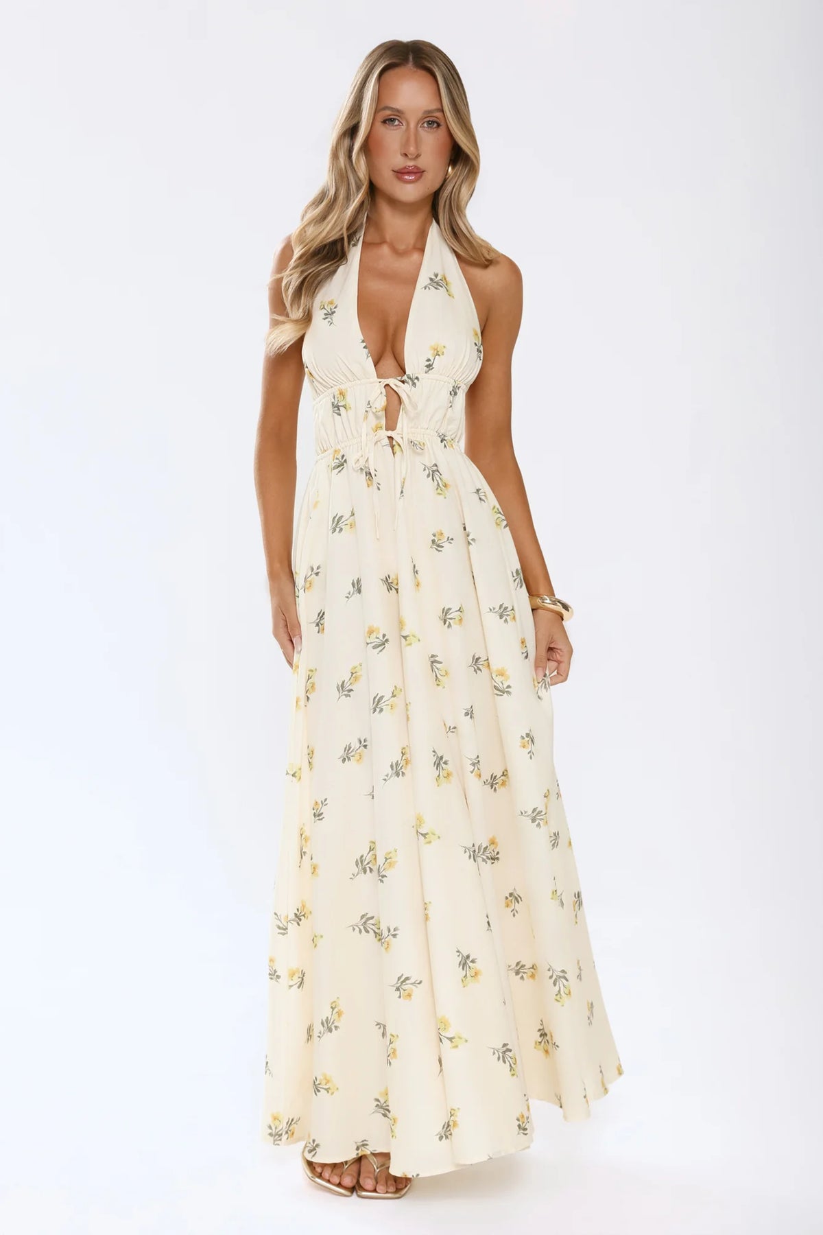 Sweet Reverie Halter Maxi Dress Yellow