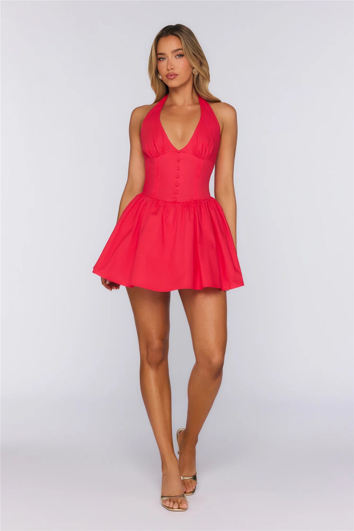 Vanilla Delight Halter Mini Dress Red