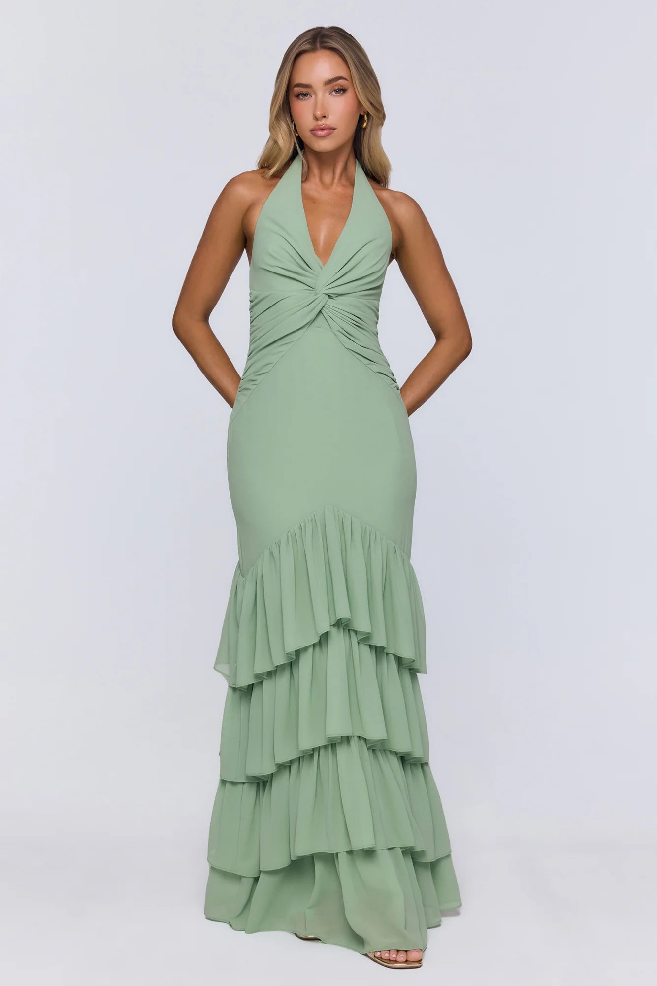 Pretty Moodboard Halter Maxi Dress Sage