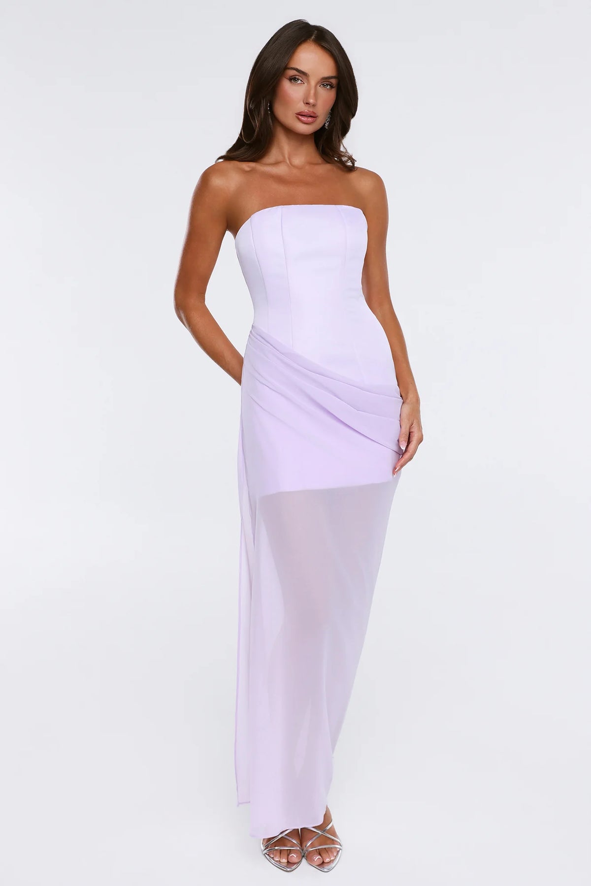 Tropic Sunset Strapless Maxi Dress Lilac