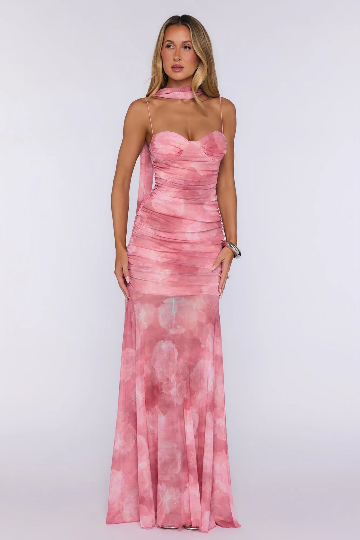 Lovers’ Night Out Mesh Maxi Dress Pink