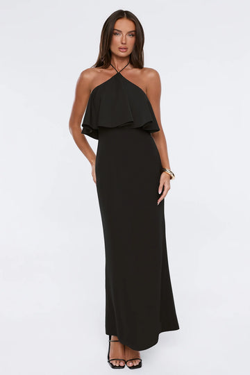 Silken Radiance Halter Maxi Dress Black