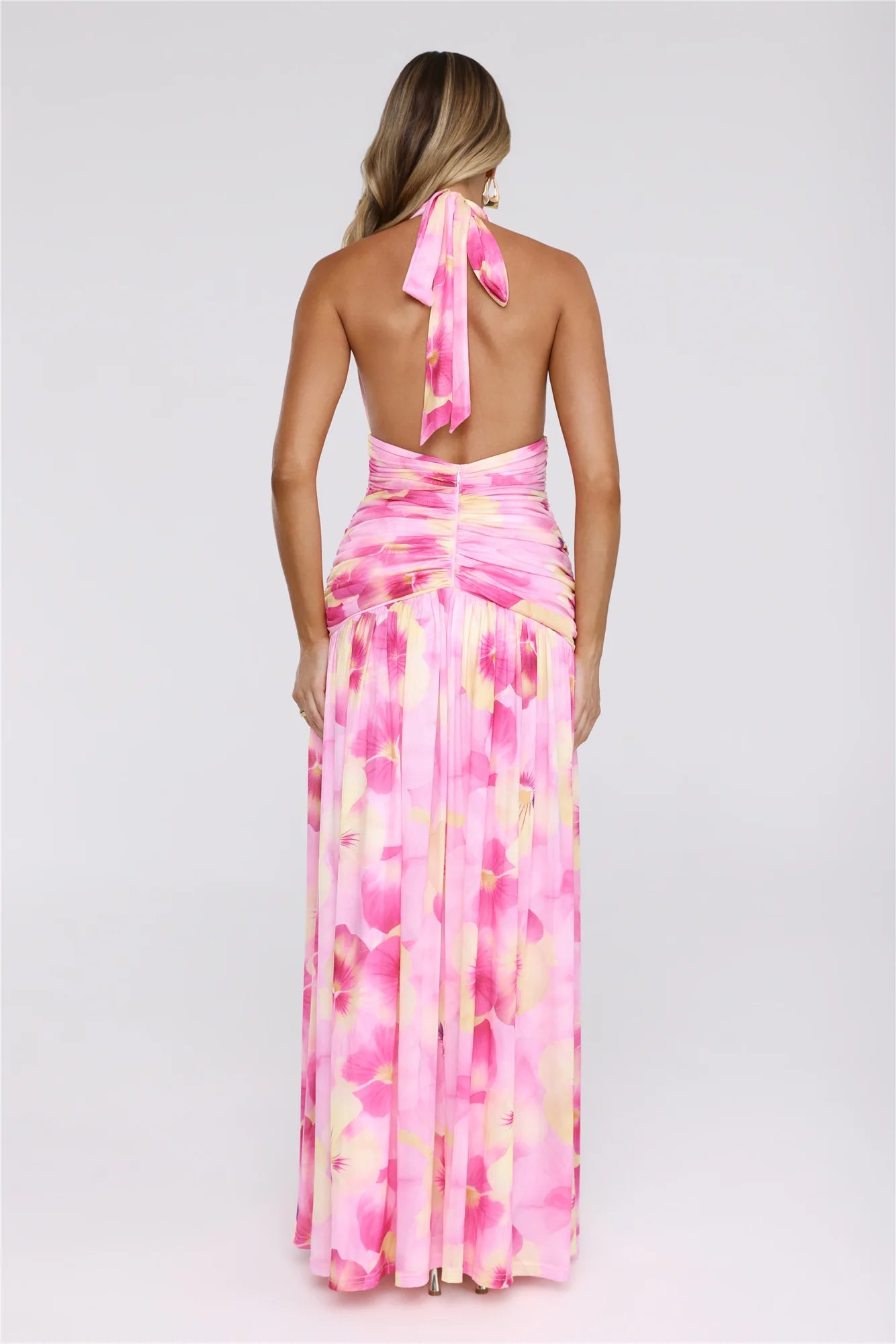 Darlingly Done Halter Mesh Maxi Dress Pink