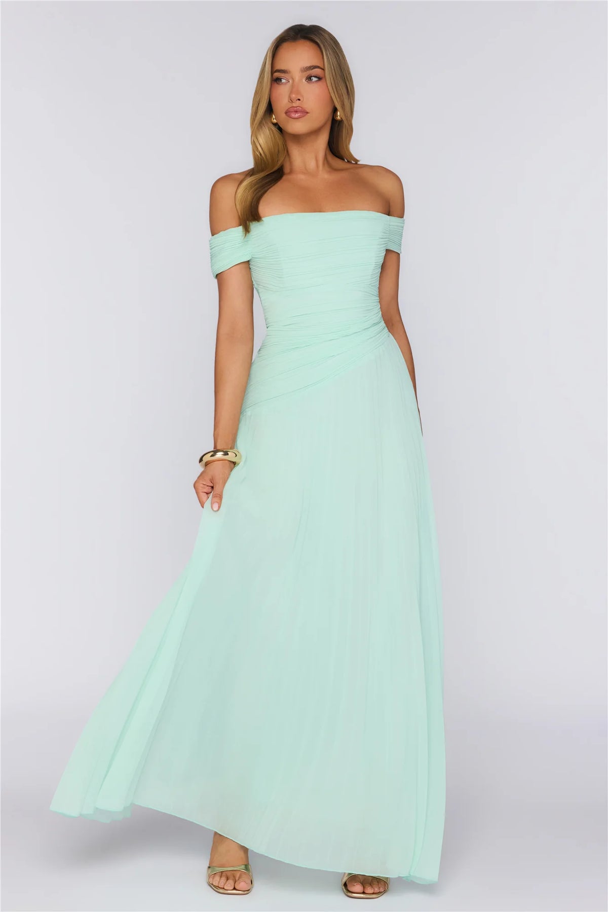 The Look Speaks Off Shoulder Maxi Dress Mint