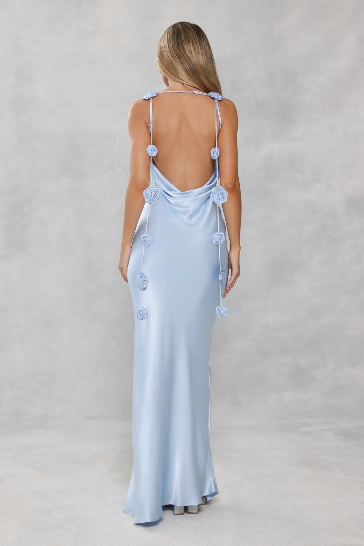 The Flora Satin Maxi Dress Light Blue