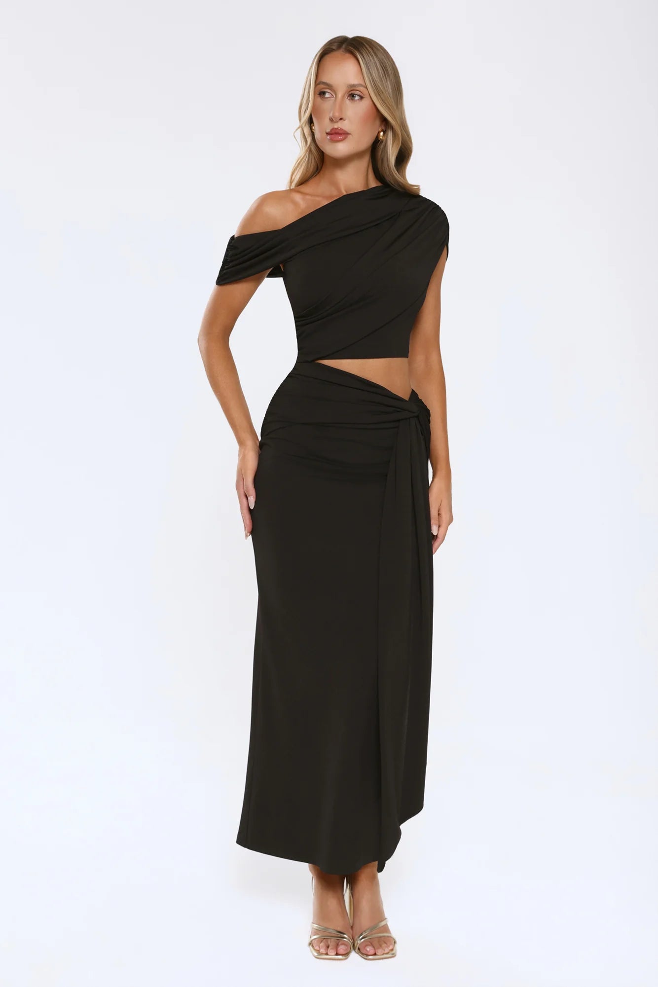 The Mood Piece One Shoulder Maxi Dress Black