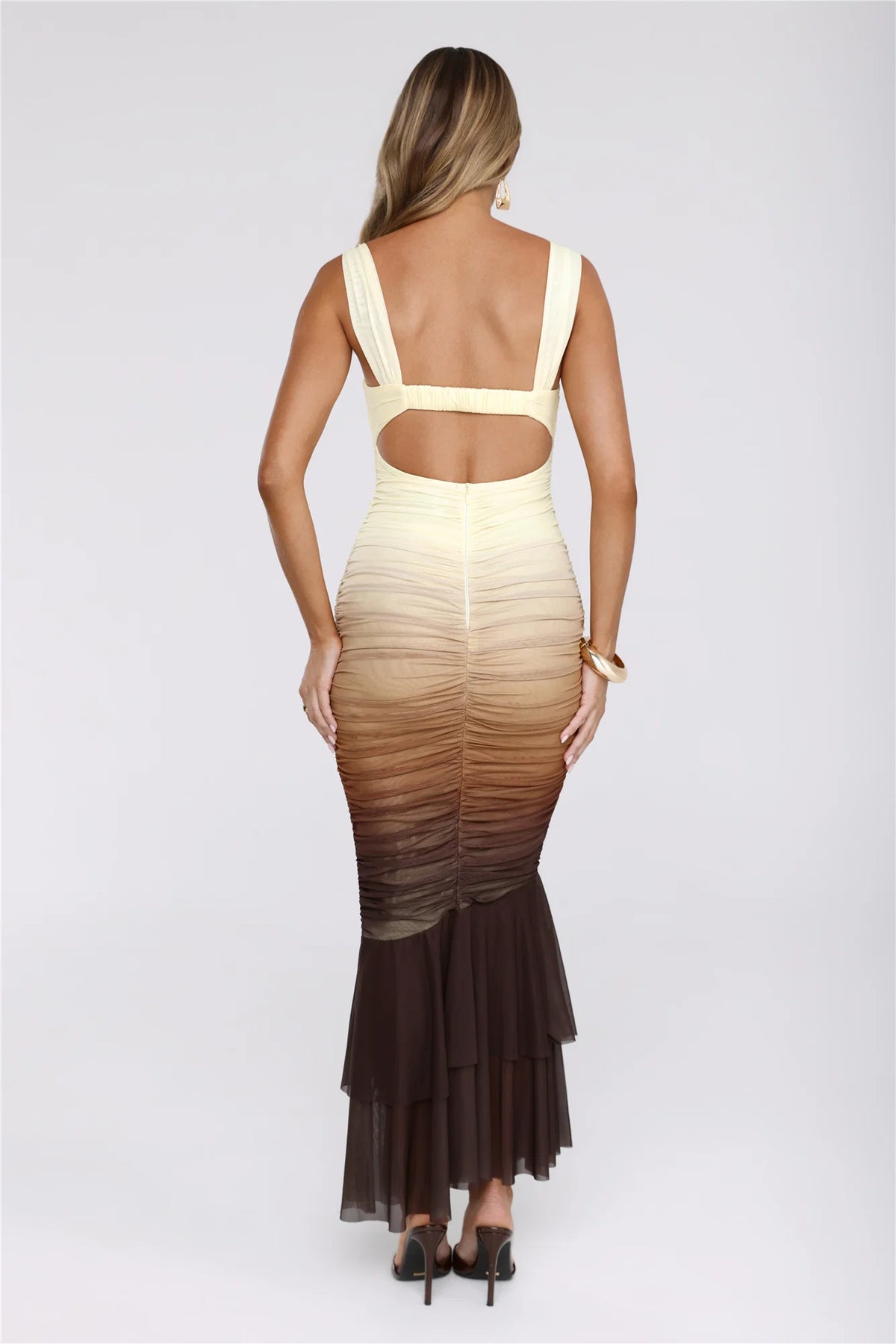Shimmer Shift Mesh Ombre Maxi Dress Yellow