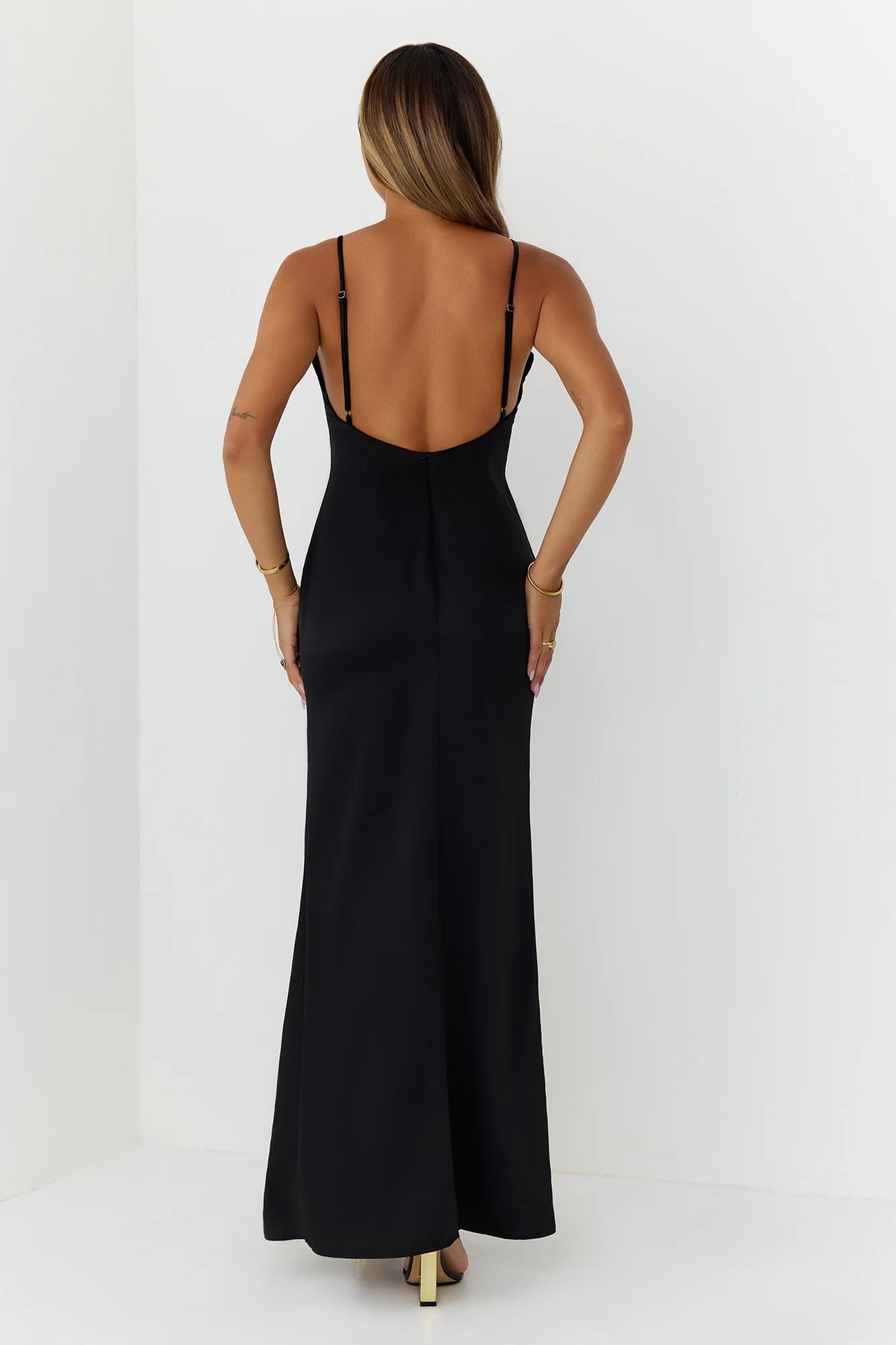 Satin Lace Nights Maxi Dress Black