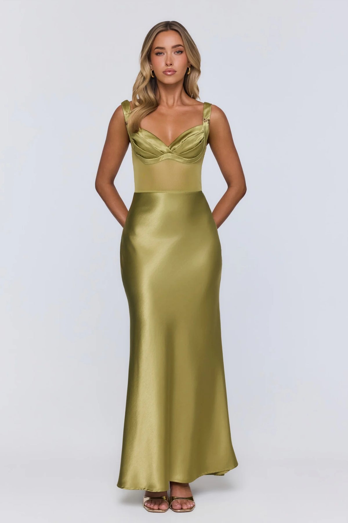 Silk Presence Satin Maxi Dress Olive
