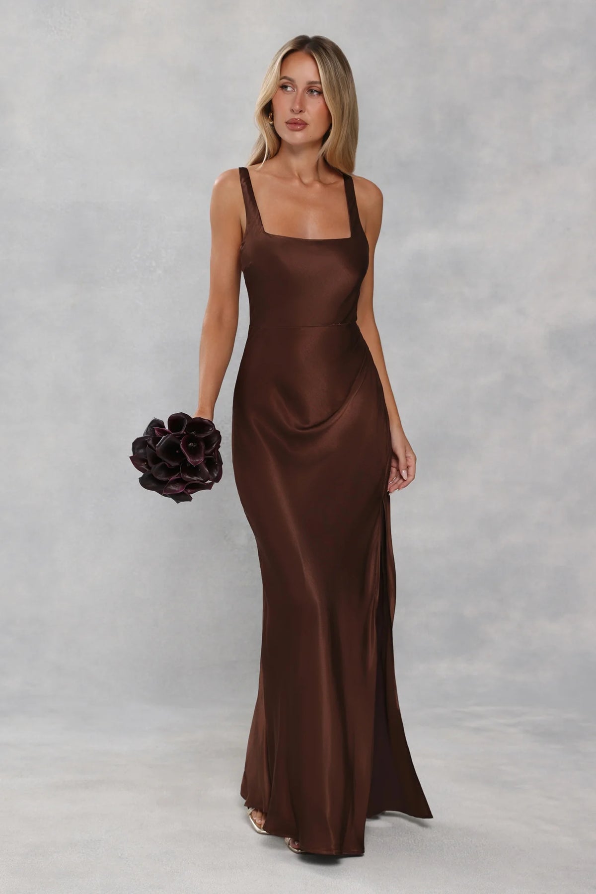 The Evelina Satin Maxi Dress Chocolate Brown