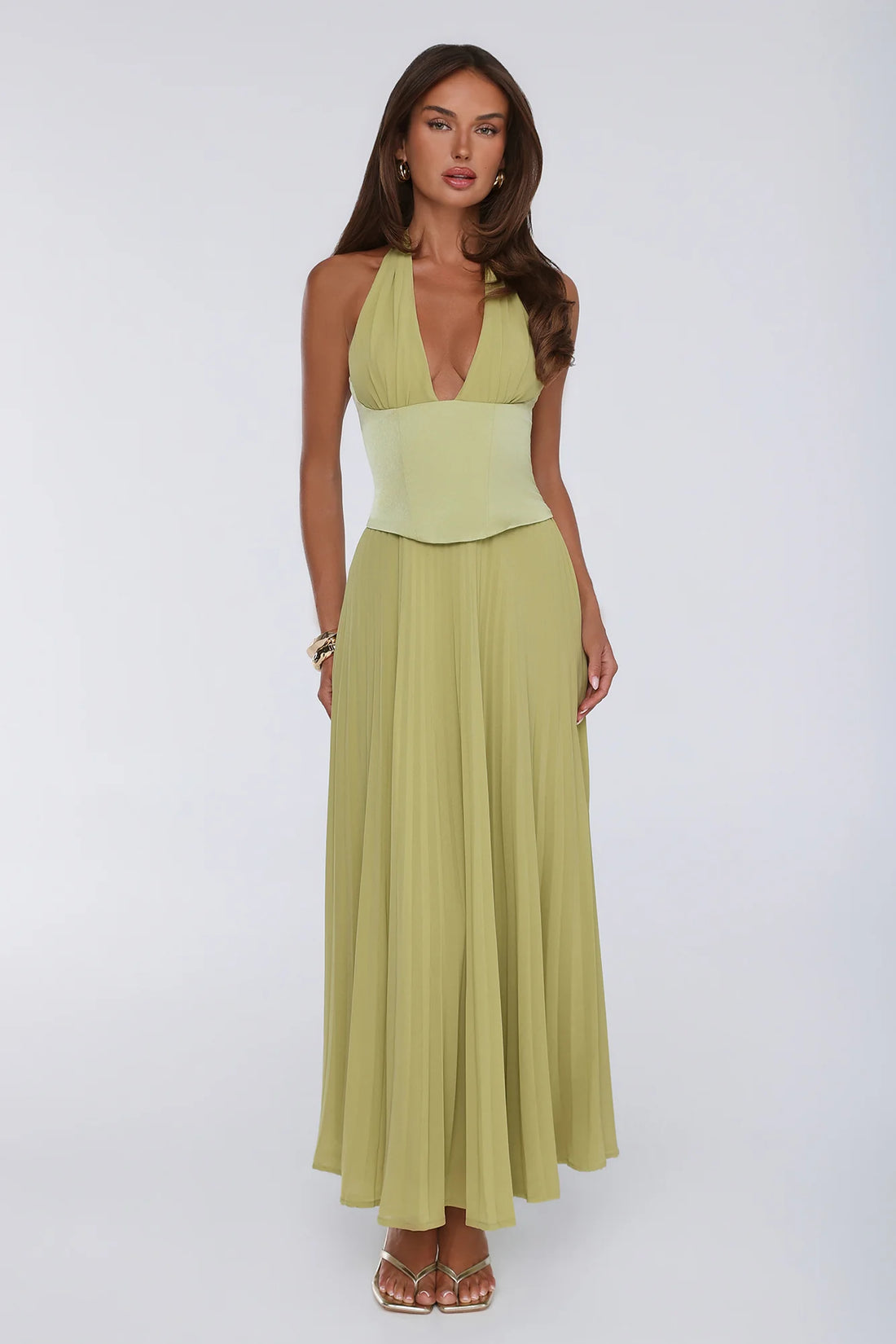 The Secret Waltz Halter Maxi Dress Lime