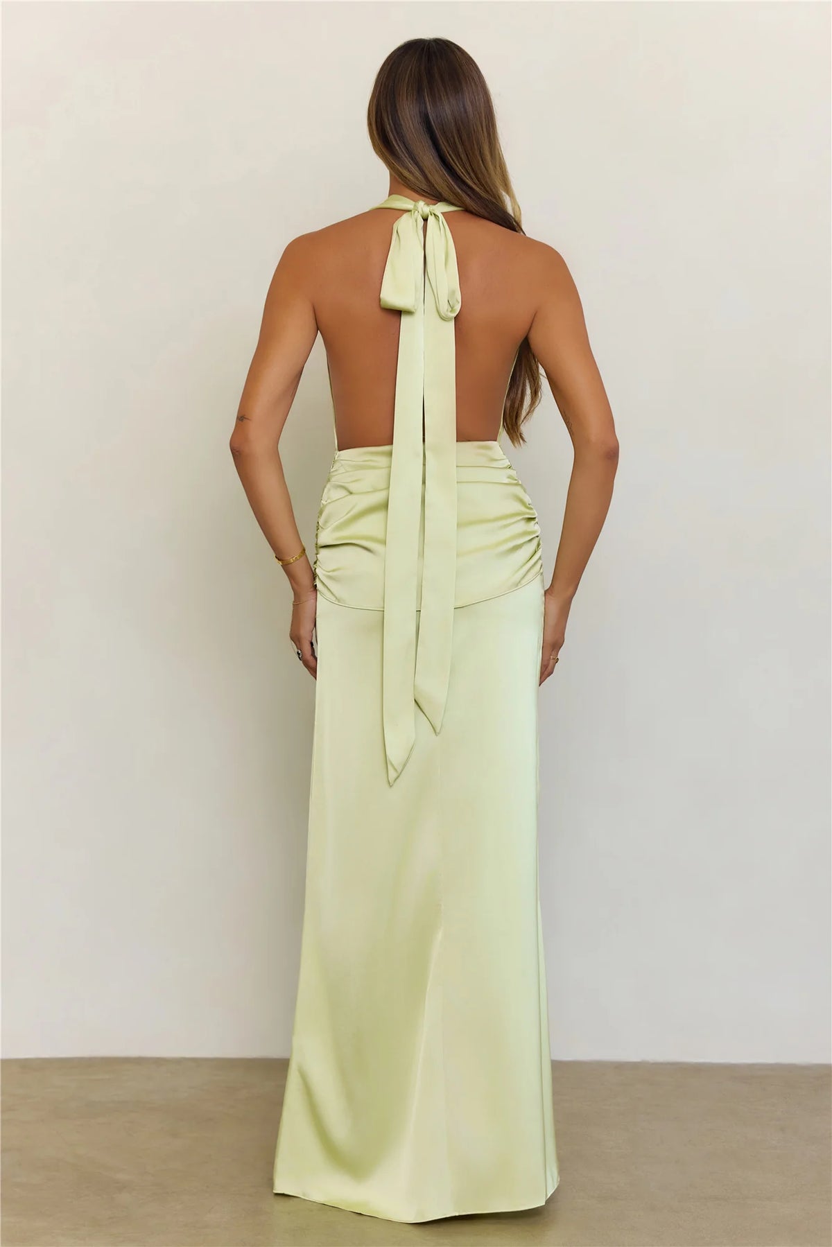 In Elegance Satin Halter Maxi Dress Lime
