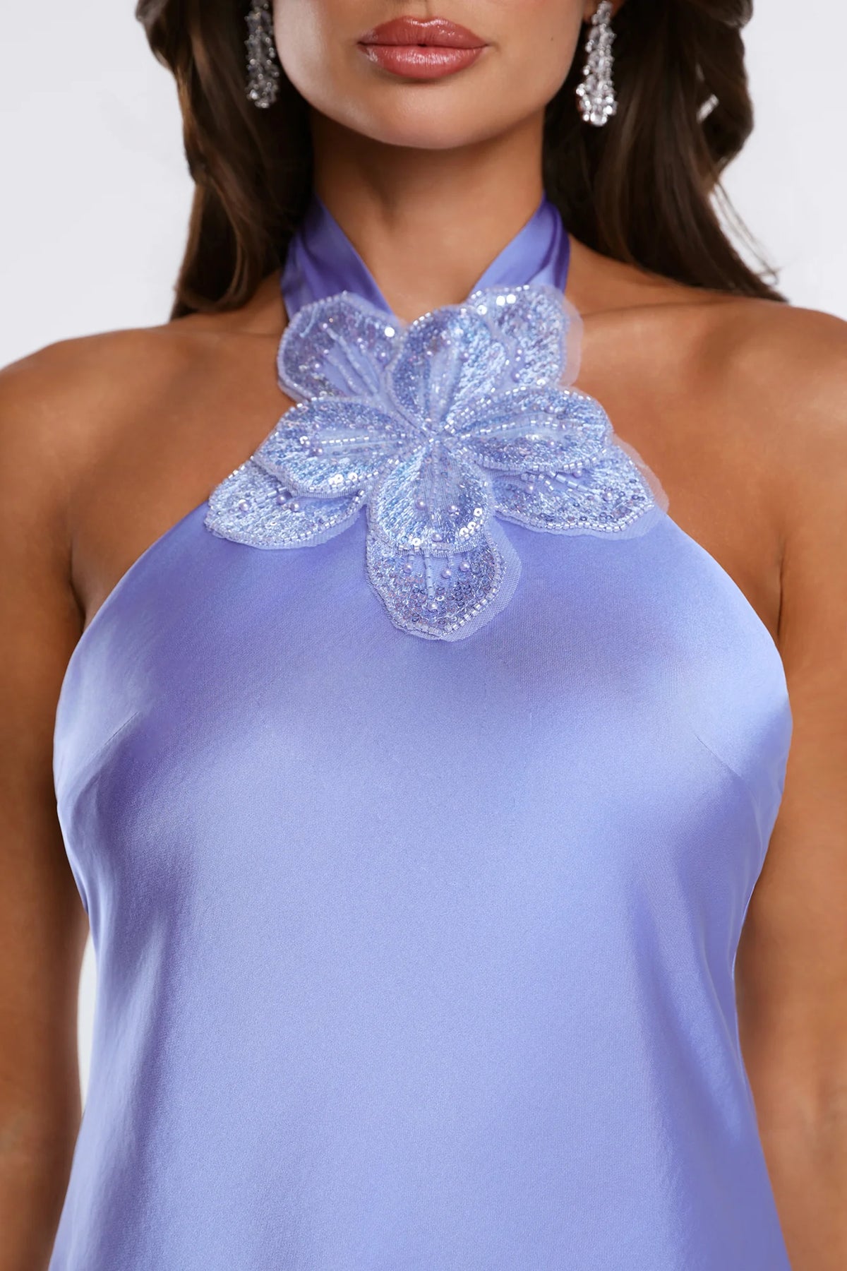Watch Me Glow Halter Satin Mini Dress Cornflower