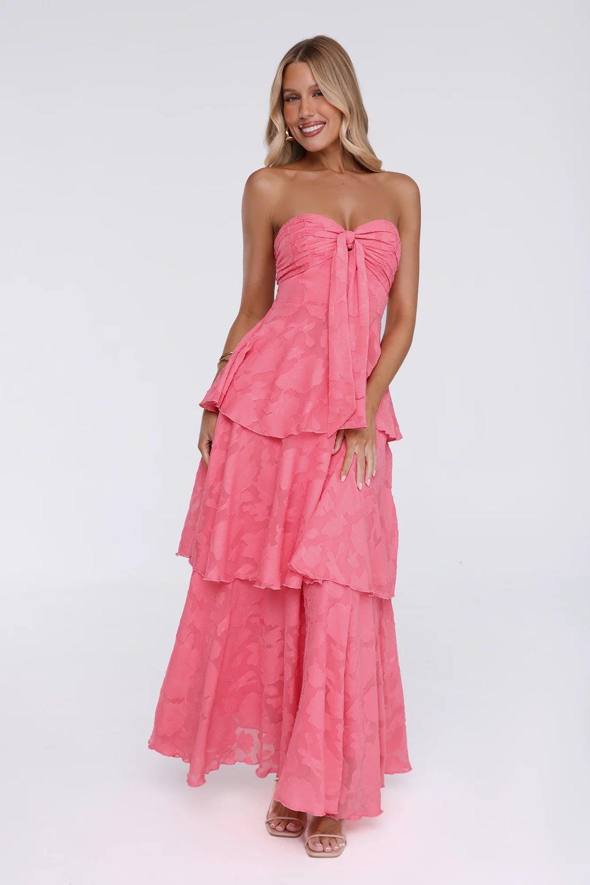 Frost Flare Strapless Maxi Dress Coral