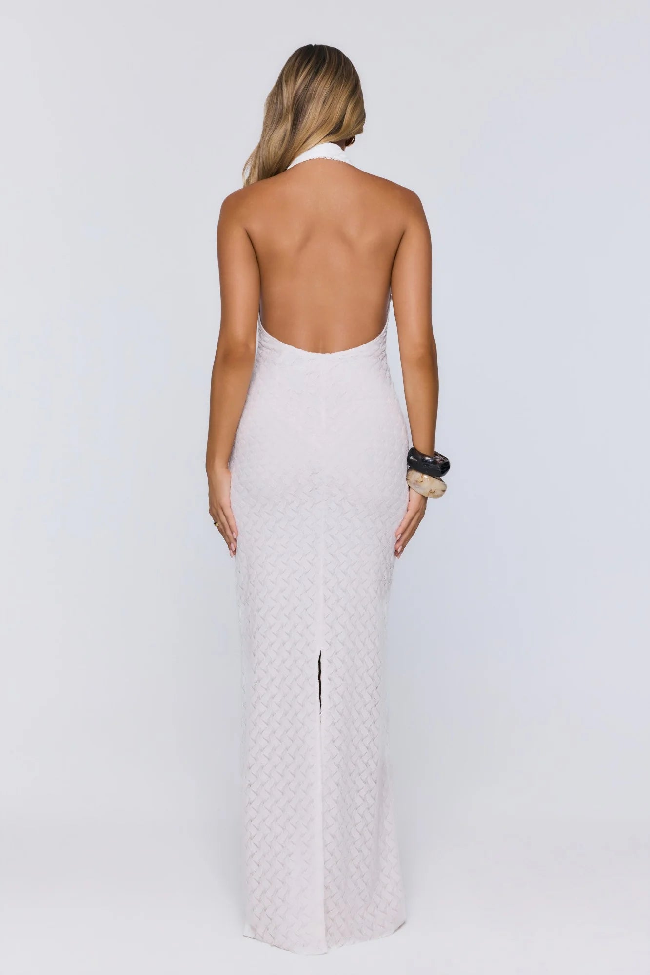 Flirty Daydream Halter Knit Maxi Dress White