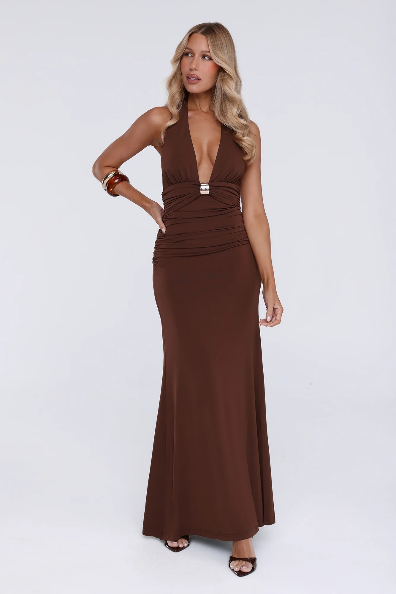 No Limits Halter Maxi Dress Brown