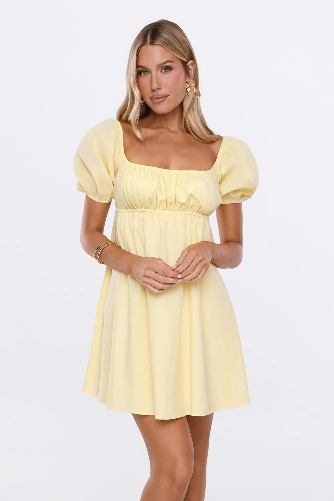 Sun Kissed Style Linen Blend Mini Dress Yellow