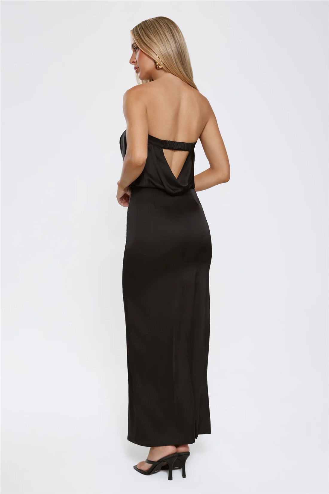 It’s Giving Everything Satin Strapless Maxi Dress Black