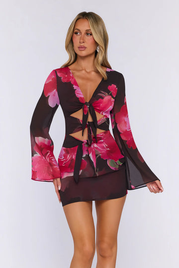 Kissed By Sun Long Sleeve Mini Dress Jardin Floral Print